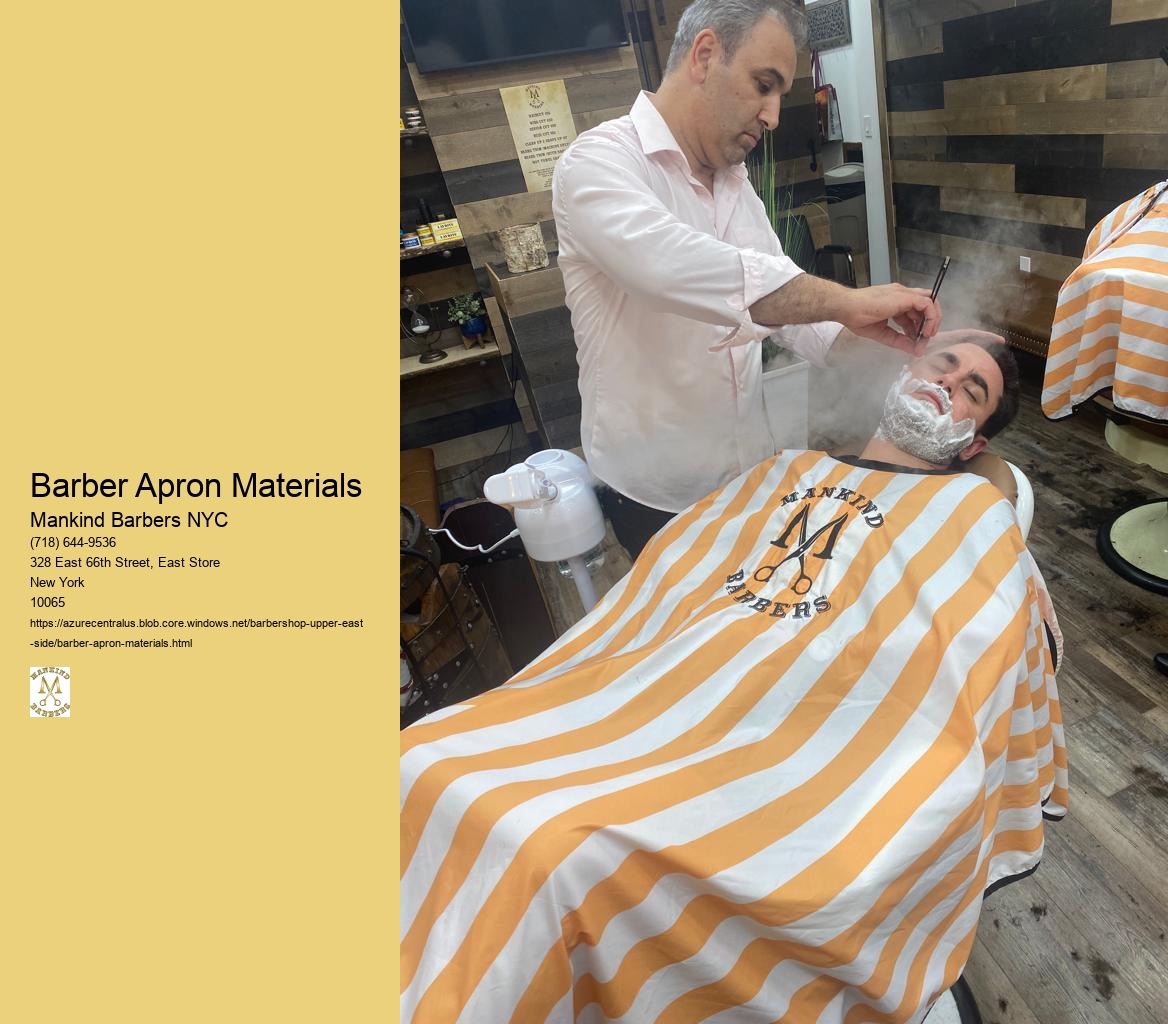 How do different materials impact the overall style and appearance of barber aprons, and which ones are more suitable for a professional look?