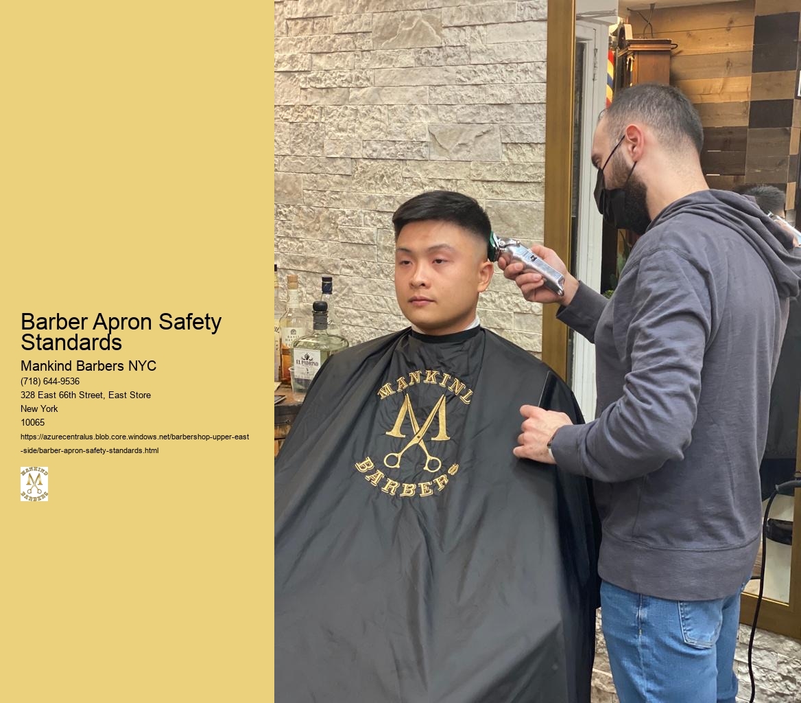 How can barbers ensure that their aprons meet safety standards and comply with industry regulations?