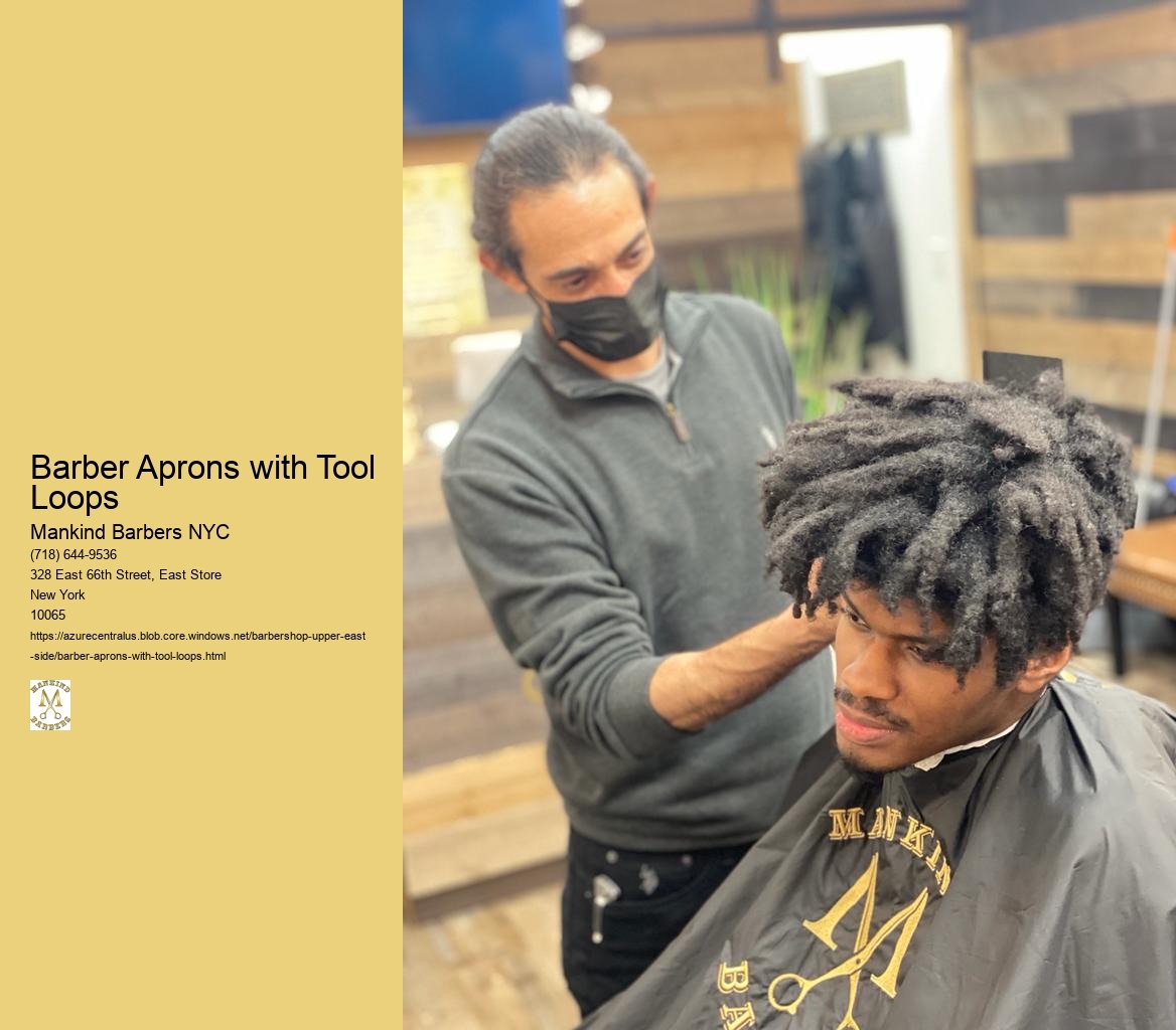 Are there specific safety considerations to keep in mind when using barber aprons with tool loops, especially in fast-paced salon environments?